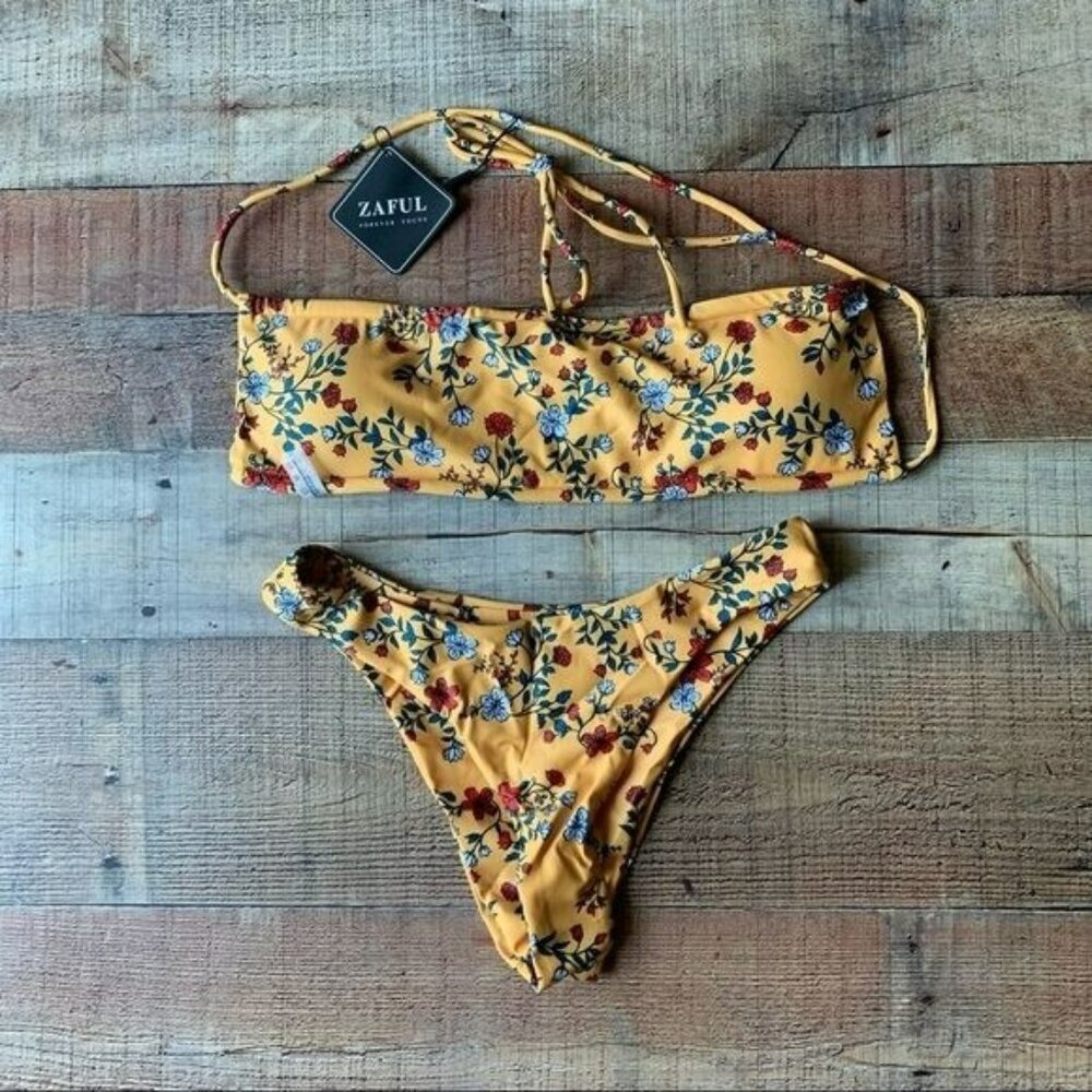 Zaful women's size small (4) yellow floral bikini set NWTs